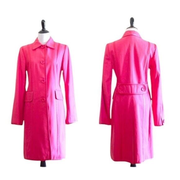 Banana Republic Bright Pink Cotton Trench Coat Barbie Small - Picture 3 of 16